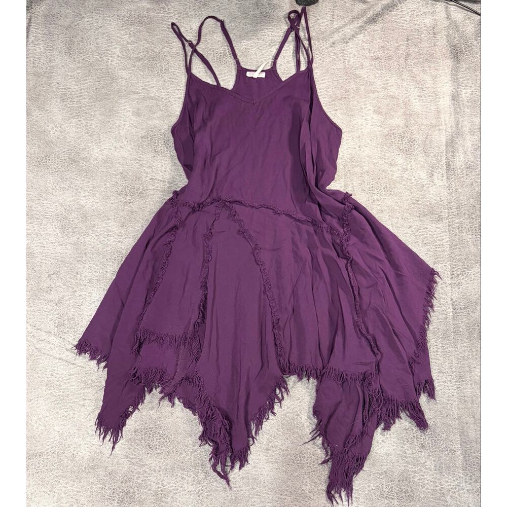 Free People Purple Asymmetrical Distressed Mini Dress - Picture 2 of 6